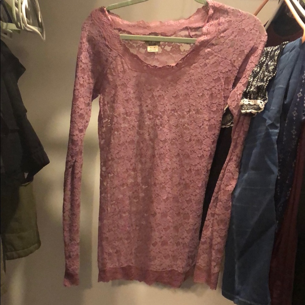 Free people purple/pink lace long sleeve shirt
